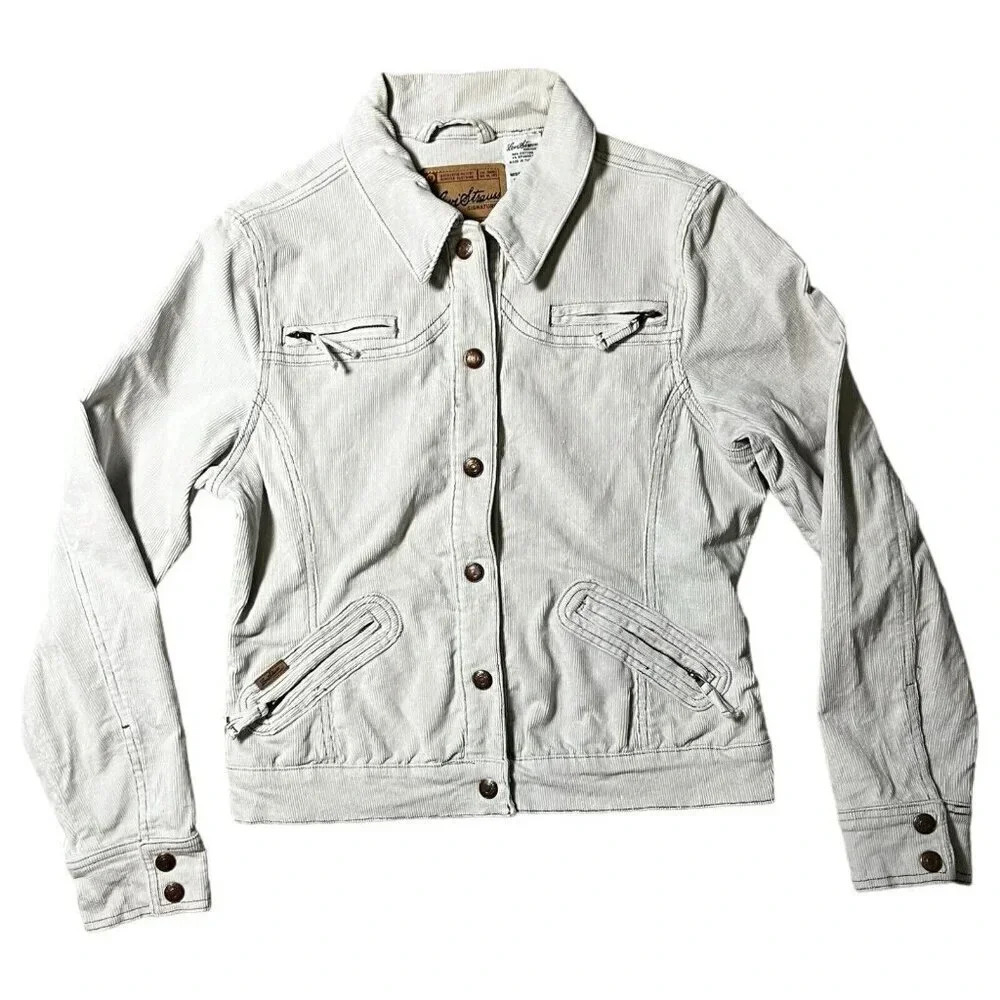 Levi Strauss Signature Beige Corduroy Snap Popper Button Up Jacket Size Small